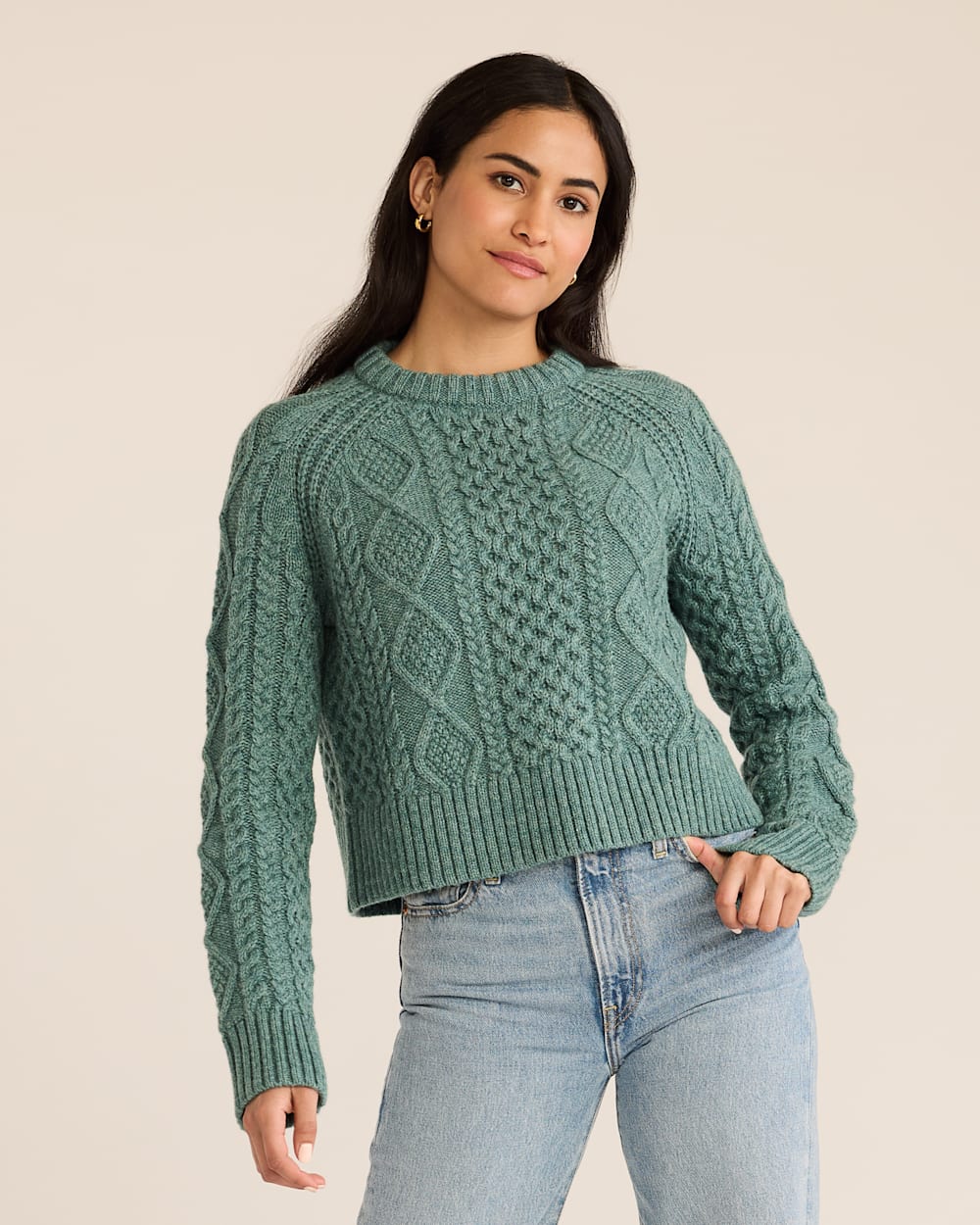 CROPPED FISHERMAN SWEATER TEAL TC0007 famous brands outlet ny