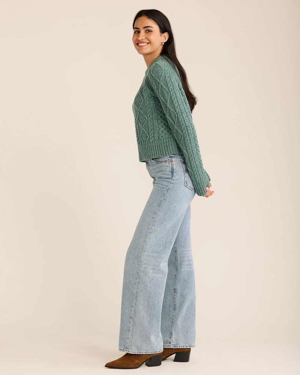 CROPPED FISHERMAN SWEATER TEAL TC0007 famous brands outlet ny