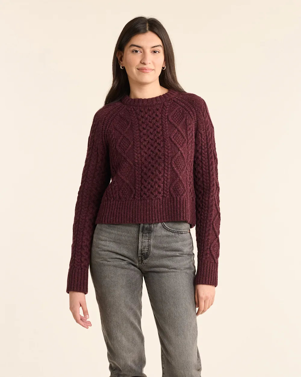 CROPPED FISHERMAN SWEATER BURGUNDY TC0007 famous brands outlet ny