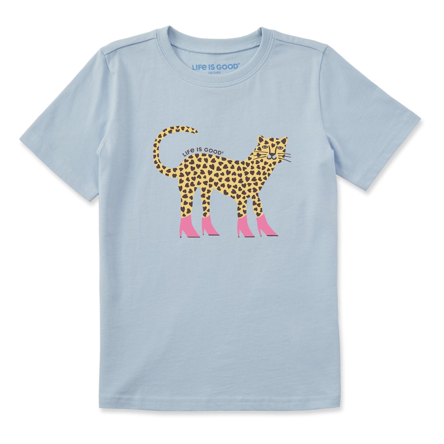 Kids Love Leopard Short Sleeve Crusher Tee - Glacier Blue - 161362