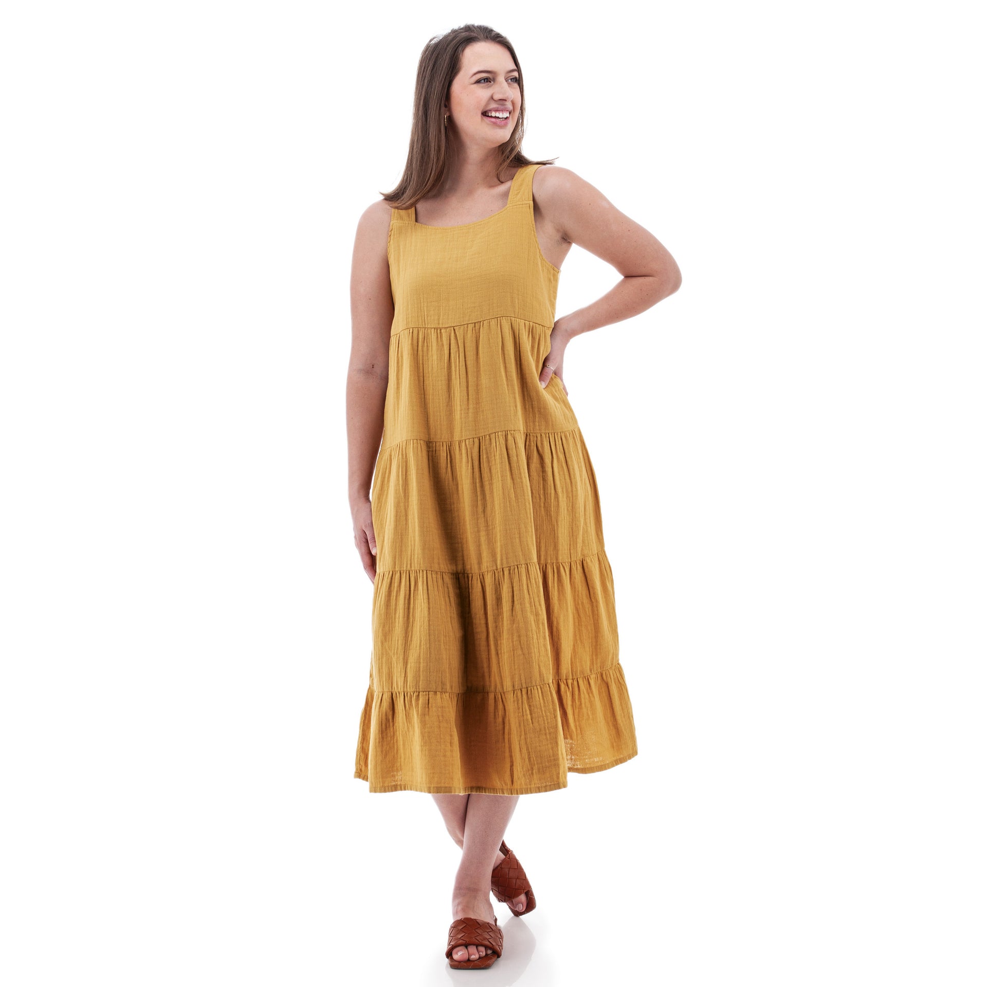 alt midi dress Kelford Tiered Midi Dress ~ Amber Gold