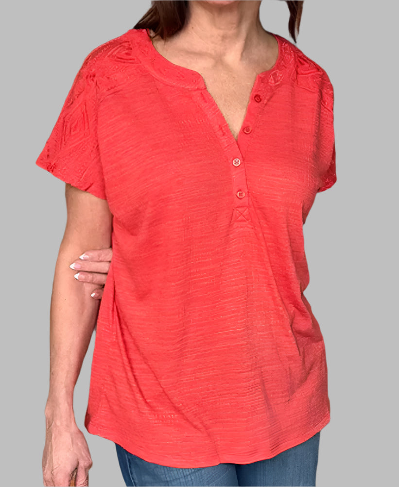 Women's Button Placket V-Neck Embellished Top - 28008 – famous-brands ...